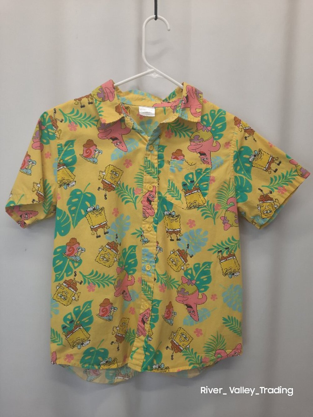 SpongeBob SquarePants Youth Boys Large 10/12 Hawaiian Shirt Tropical Button Up